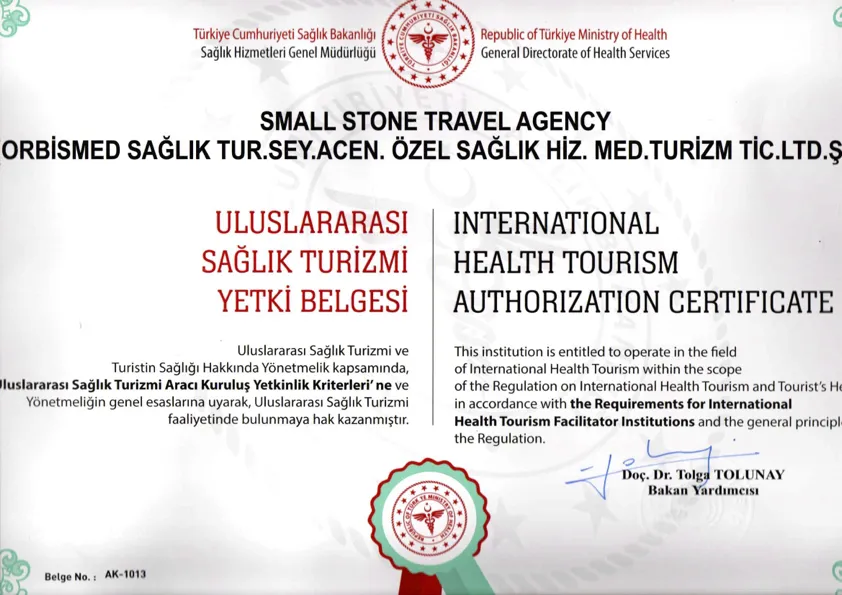 International Health Tourism Authorization Certificate No: AK-1013